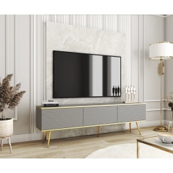 Szafka RTV Szaro - Złota 175 cm Noga Czarna - Złota MDF